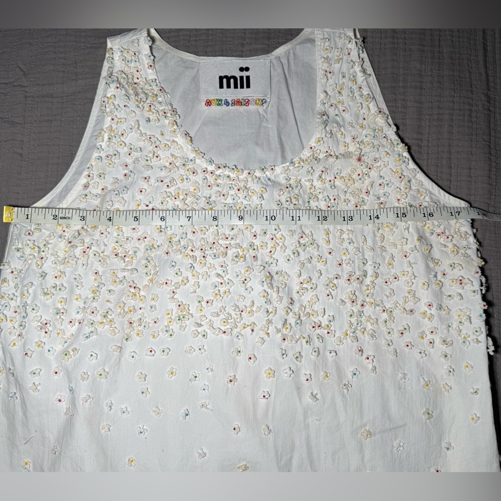 Mii Embroidered Beaded Floral Tank Top Cotton Handmade S - Picture 11 of 12